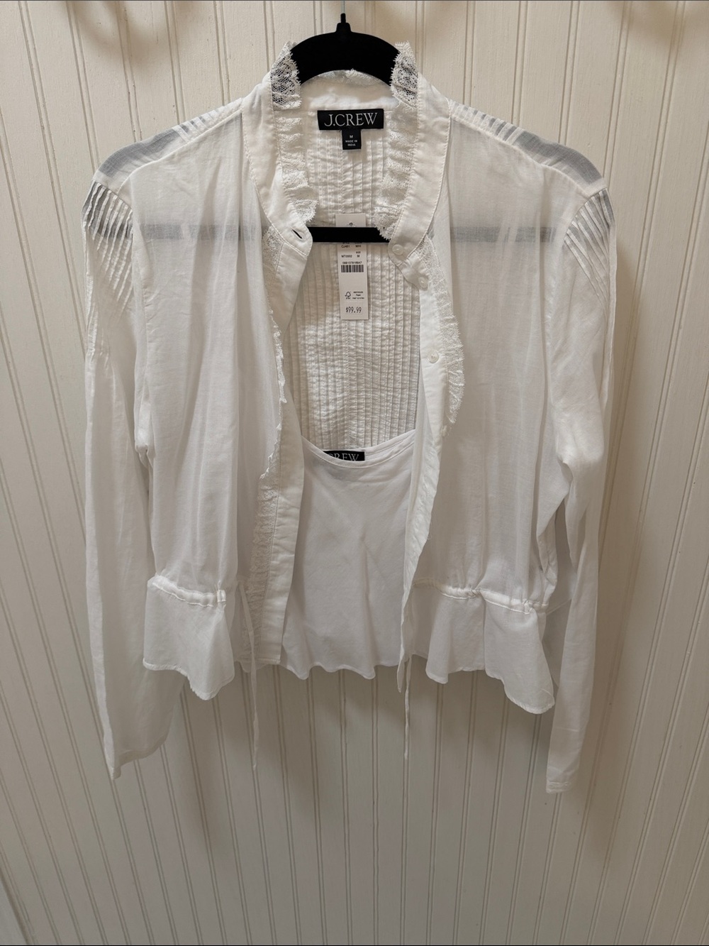J.Crew White Sheer Ruffled Open-Front Blouse 2 piece set NWT